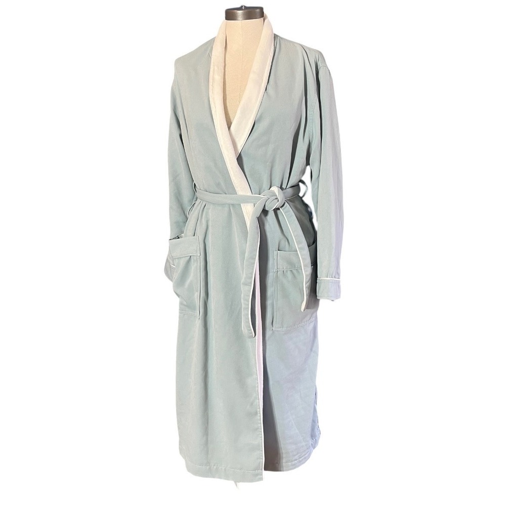 Plush Necessities Womens XS Spa Robe  Green Cotton Terry Lined Long Belted